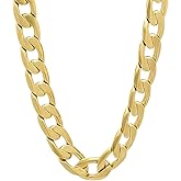 The Bling Factory 9.5mm 14k Yellow Gold Plated Beveled Curb Chain Necklace