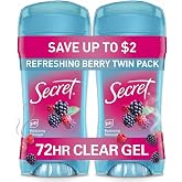 Secret Fresh Antiperspirant Deodorant for Women, 72hr Breathable Sweat &amp; Odor Protection, Instant Freshness &amp; Gentle, PH Balancing Minerals, Clear Gel, Refreshing Berry Scent, 2.6 oz (Pack of 2)