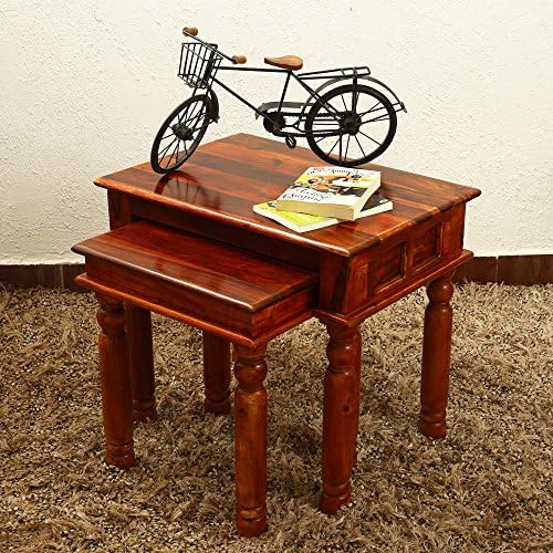 Home Stratosphere Solid Wood Set of 2 Nesting Table 100% Sheesham
