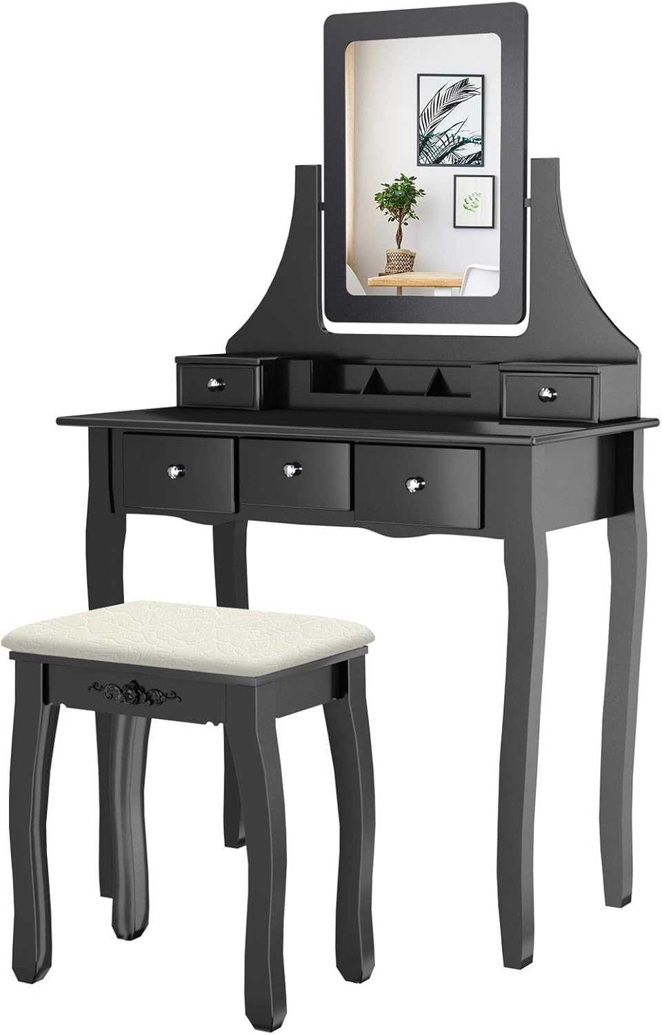 black mirrored dressing table