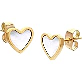 555Jewelry Small Delicate Mother of Pearl Heart Stud Earrings for Ladies & Women