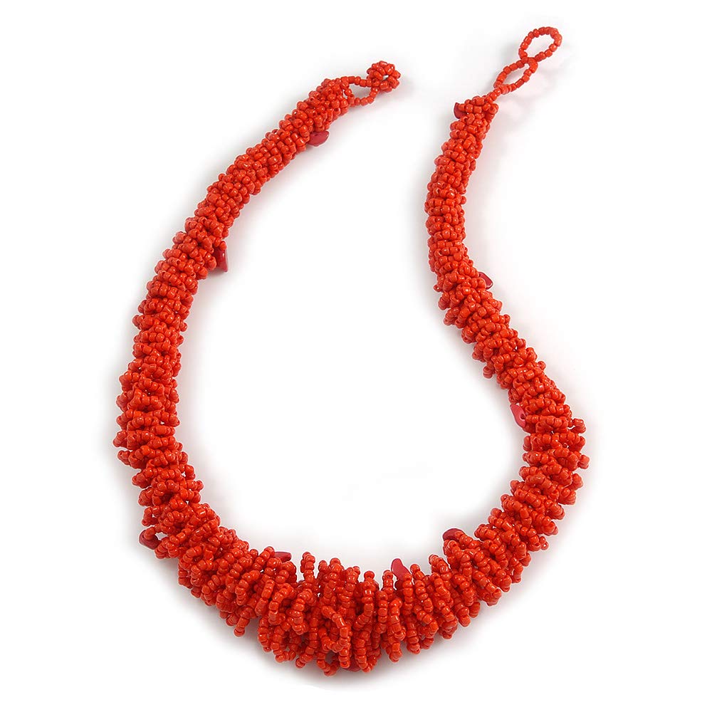 Avalaya Chunky Red Glass Bead and Semiprecious Stone Necklace - 52cm Long