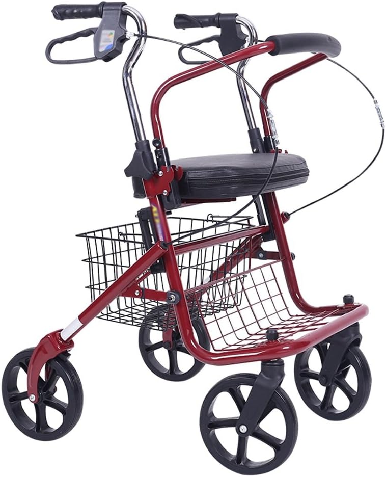 Lightweight hand-assisted shopping cart elderly folding scooter walker, bearing about 100Kg ( Color : Red )