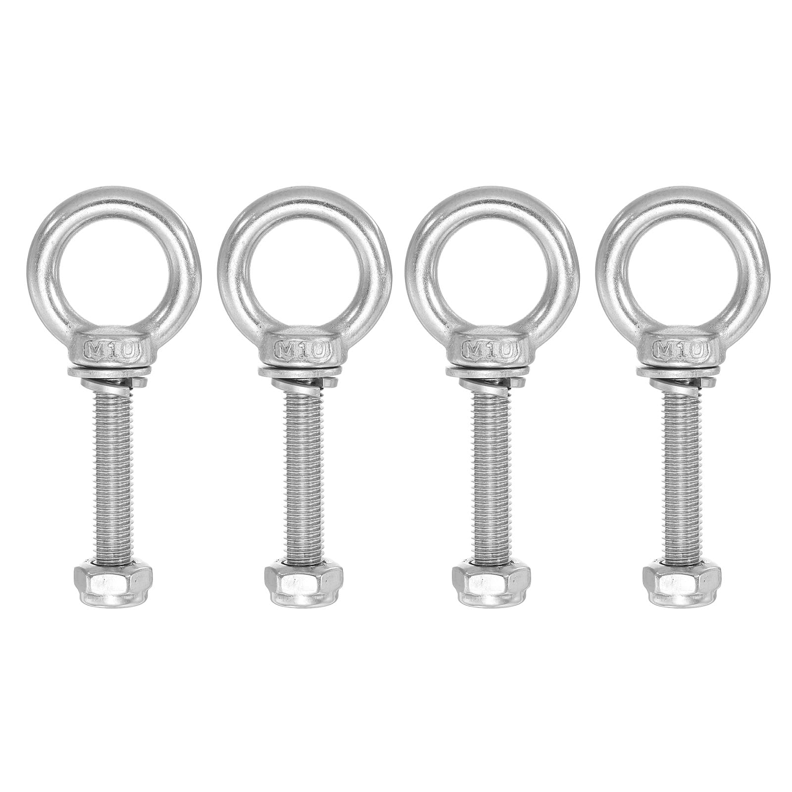 PATIKIL Lifting Shoulder Eye Bolts, M10x60 304 Stainless Steel Male Thread with Hex Screw Nut Gasket Flat Washer for Hanging Securing Chain Wire Rope, 4 Sets