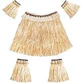 Women Men Elastic Hawaiian Party Grass Hula Skirt Stage Performances Costume Set