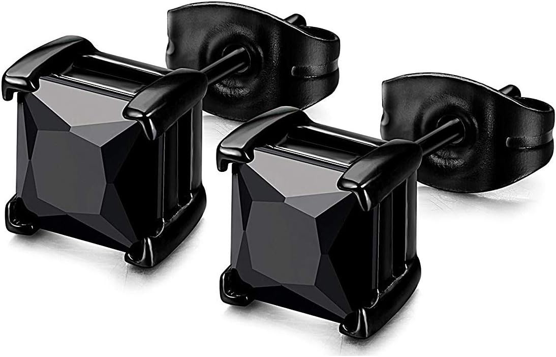 YZstyle 22G Stainless Steel Mens Womens Cubic Zirconia Stud Earrings CZ Black Piercing 6mm