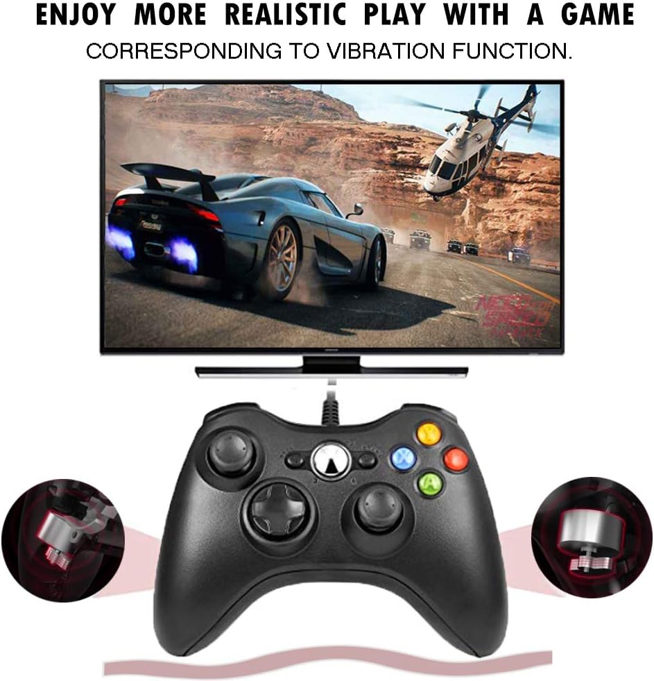 Xbox 360 Controller, 7.2 ft USB Wired Controller Gamepad Compatible with Microsoft Xbox 360 & PC Windows(Black): Computers & Accessories