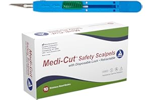 Dynarex Medi-Cut Disposable Scalpel - Retractable Safety Scalpel with Lock - #11 Stainless Steel Blade - Individually Wrapped & Sterilized - Box of 10