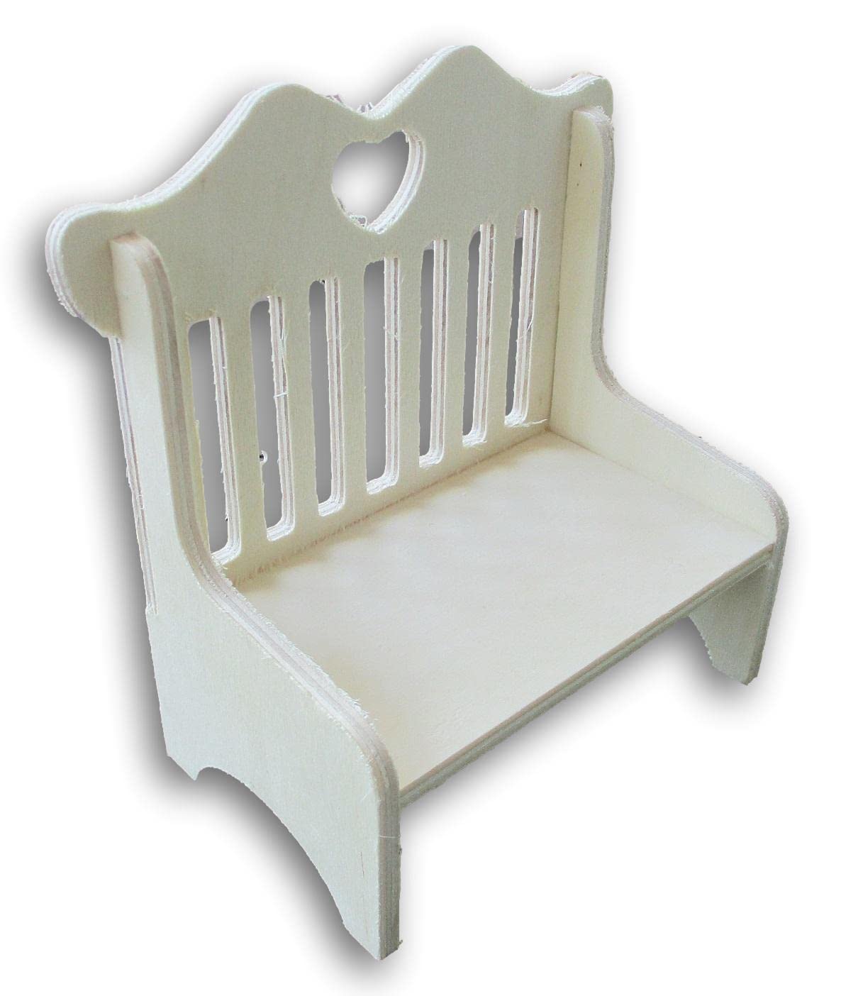 Photo 1 of Craft Supply Loveseat Bench with Heart Cutout Miniature Wood for Dollhouse - 4.75 x 5 Inches, Brown
