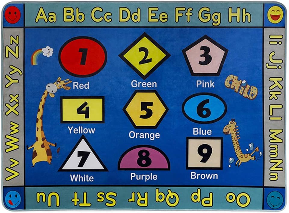LISIBOOO Educational Kids Area Rugs, Playtime Collection ABC Numbers Animal Large Carpet Vibrant Alphabet Play Mat, for Children Bedroom Living Room Nursery Classroom (5'2''x7'6'', Shapes Giraffe)