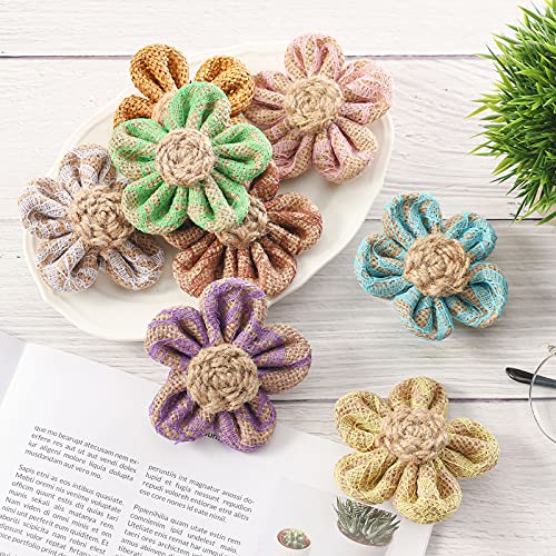 VGoodall 19 PCS Burlap Flowers Jute Flowers 4 Styles Natural Handmade Rustic Flower for Christmas Birthday Party Wedding Home Embellishment DIY Crafts