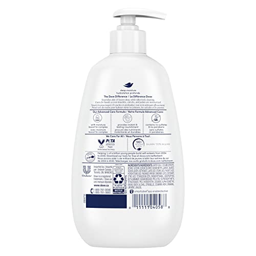 DOVE ADVANCED CARE HAND WASH DEEP MOISTURE 4 COUNT FOR SOFT, SMOOTH SKIN, MORE MOISTURIZERS THAN THE LEADING ORDINARY HAND SOAP, 12 OZ