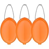 PATIKIL Rubber Coin Purse, 3 Pcs Squeeze Coin Holders with Chain for Men Women Shopping Traveling, Orange