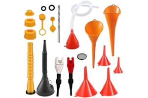 17 Pcs Automotive Funnels Set & Gas Can Spout Replacement, Plastic Long Neck Oil Funnel for and Kitchen Use, Flexible Right A