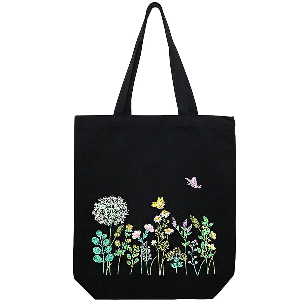 Canvas Tote Bag Embroidery Kits for Beginners Adults, Stamped Embroidery Starter Kit with Floral Butterfly Pattern, Handmade DIY Craft Cross Stitch Kit with Hoop Needles Threads and Instruction