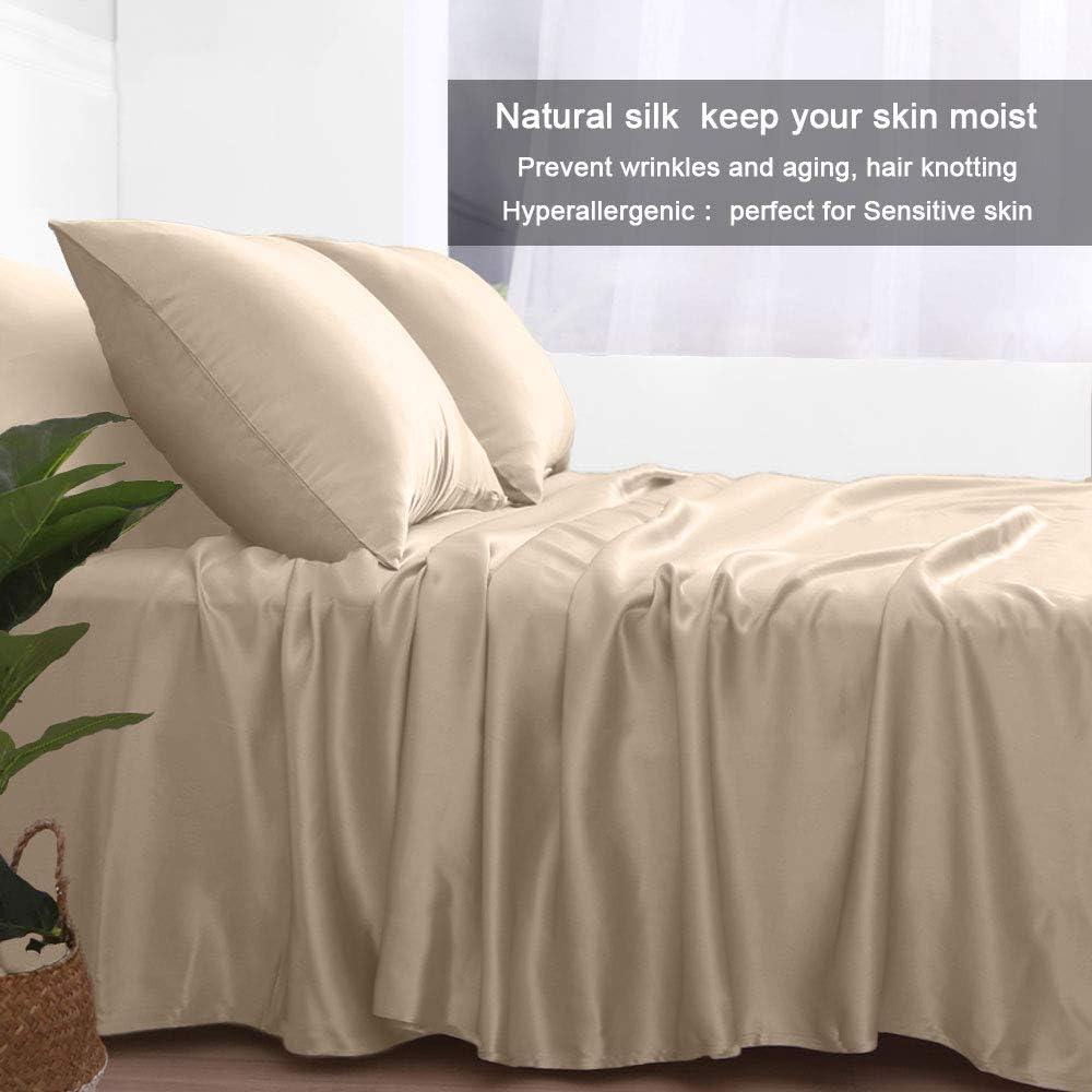 Jaciu 100% Silk Pillowcase for Hair and Skin Pillow Cases Both Side Mulberry Silk Pillowcases 21 Momme 600 Thread Count Hidden Zipper Smooth Soft(Apricot - Image 3