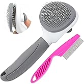 Cat Brushes for Indoor Cats, Dog Brush for Shedding with Metal Cat Comb, Self Cleaning Pet Hair Brush with Release Button for