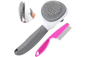 Cat Brushes for Indoor Cats, Dog Brush for Shedding with Metal Cat Comb, Self Cleaning Pet Hair Brush with Release Button for