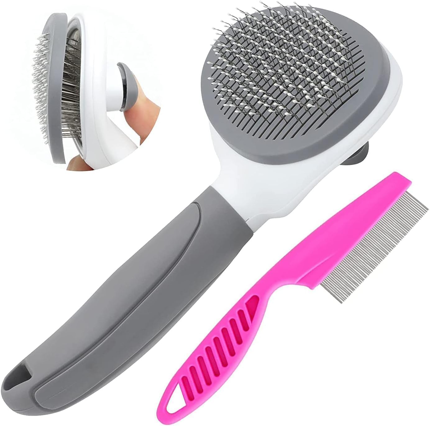 Photo 1 of Cat Brushes for Indoor Cats, Dog Brush for Shedding with Metal Cat Comb, Self Cleaning Pet Hair Brush with Release Button for Grooming Kitten(Dark Grey)