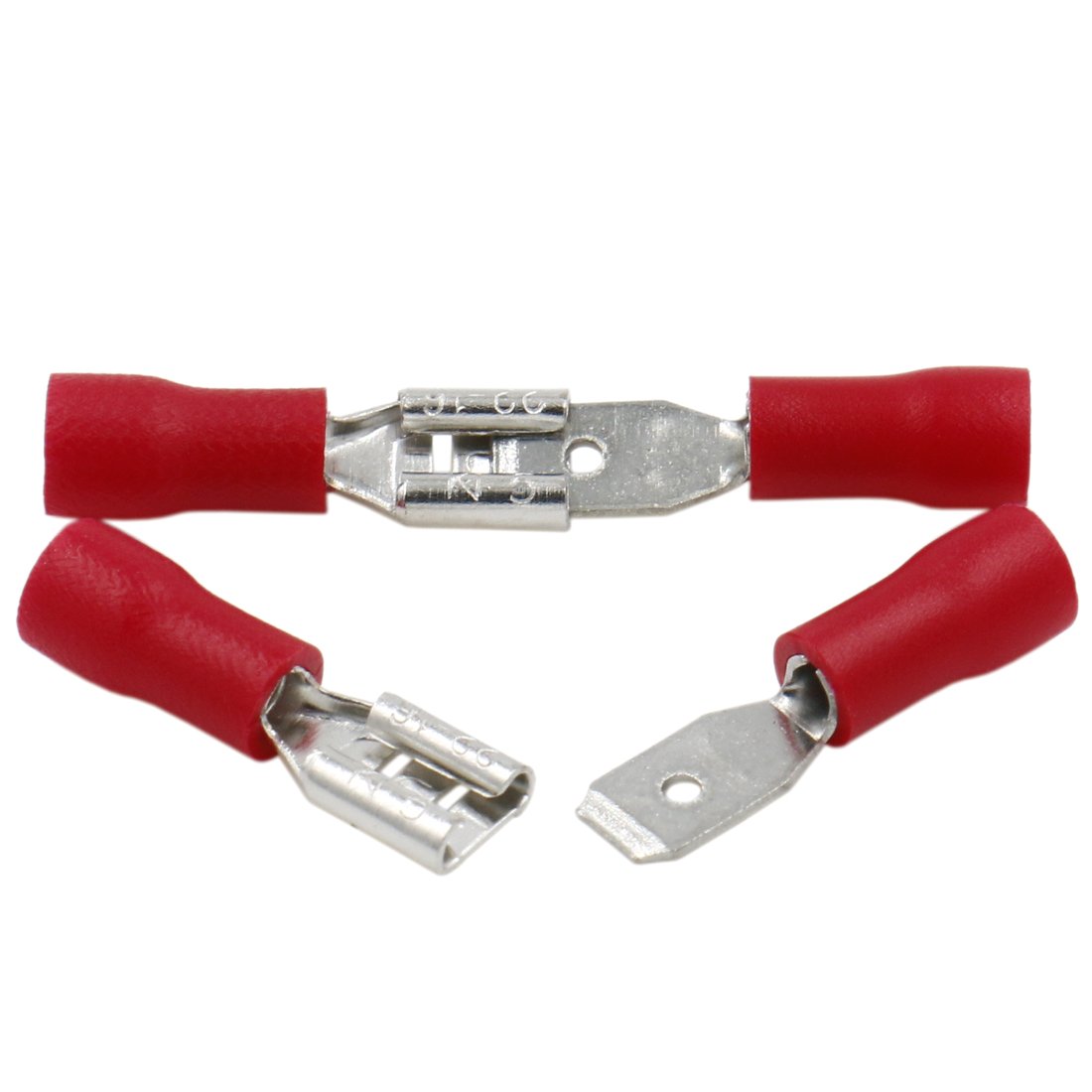 Heschen Male/Female Quick Disconnects Vinyl insulated, FDD+MDD1.25-187, 4.8 x 0.5 mm Cable Terminal, for 0.5-1.5mm² (22-16 AWG), Red, 100Pack