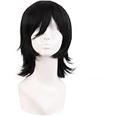 MapofBeauty 14 Inch/35 cm Short Cosplay Wolf Tail Synthetic Side Bangs Party Wig (Black)