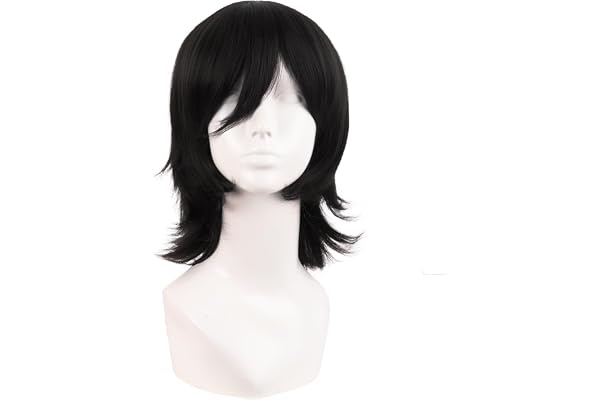 MapofBeauty 14 Inch Short Wolf Tail Synthetic Side Bangs Party Wig,Black | 35 cm,Cosplay