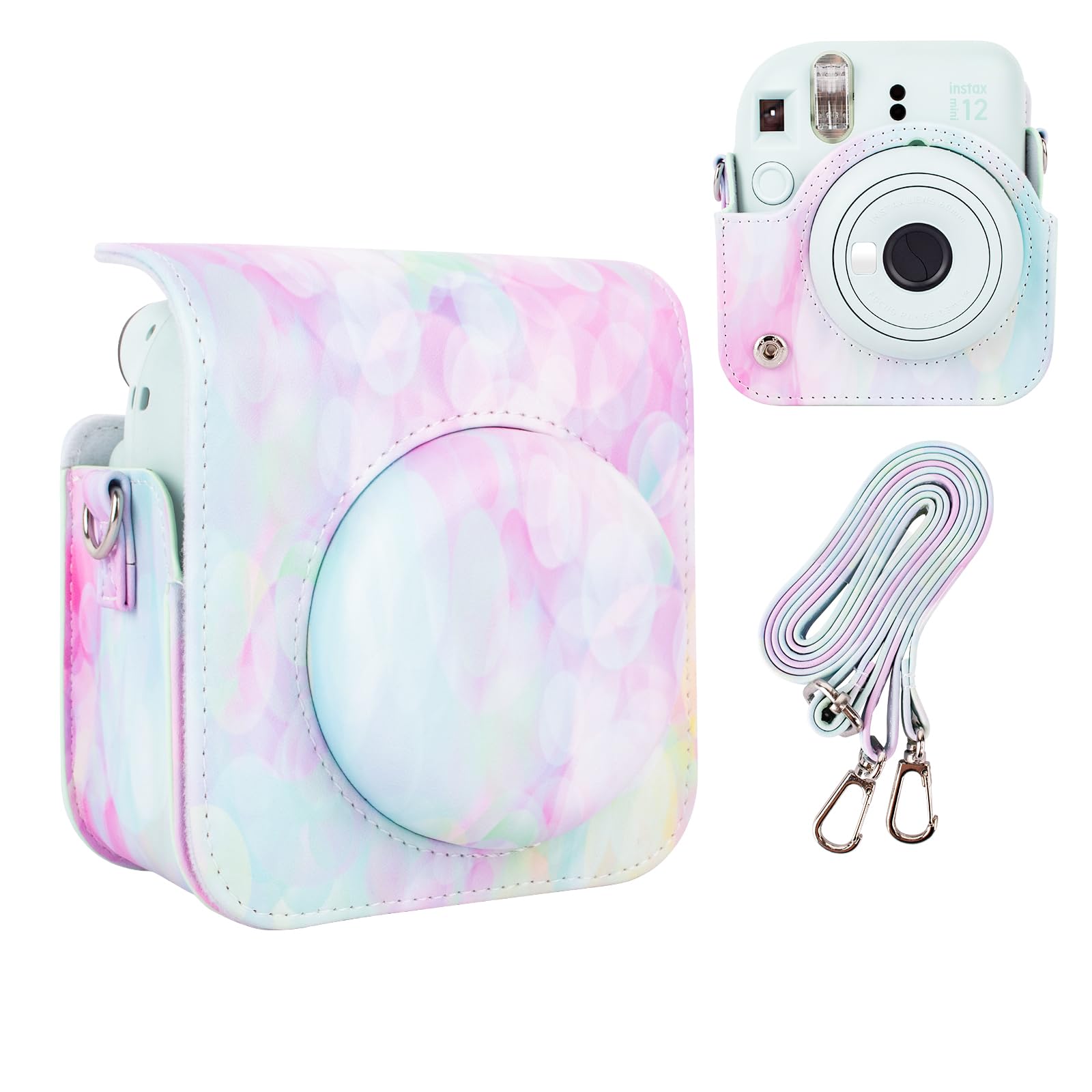 HIYQIN Amazing Color Camera Case Compatible with Fujifilm Instax Mini 12 Instant Camera, Instax Camera Instant Mini 12 Carry Bag with Strap - Dream Bubble