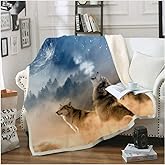 3D Wolf Print Throw Blanket - Comfort Warmth Soft Cozy Fleece for Couch, Reversible Bed Throw, TV Blanket - Comfort Caring Gift (Color1, 50"x60")