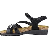 NAOT Footwear Womens Sophia Sandal Black Velvet Nubuck/Jet Black Leather/Black Crinkle Patent Leather -7-7.5 M US