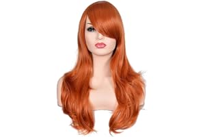 morvally 23" Long Wig Big Wavy Heat Resistant Synthetic Straight Hair with Bangs for Cosplay Costume Halloween Party (2735# Ginger Orange)