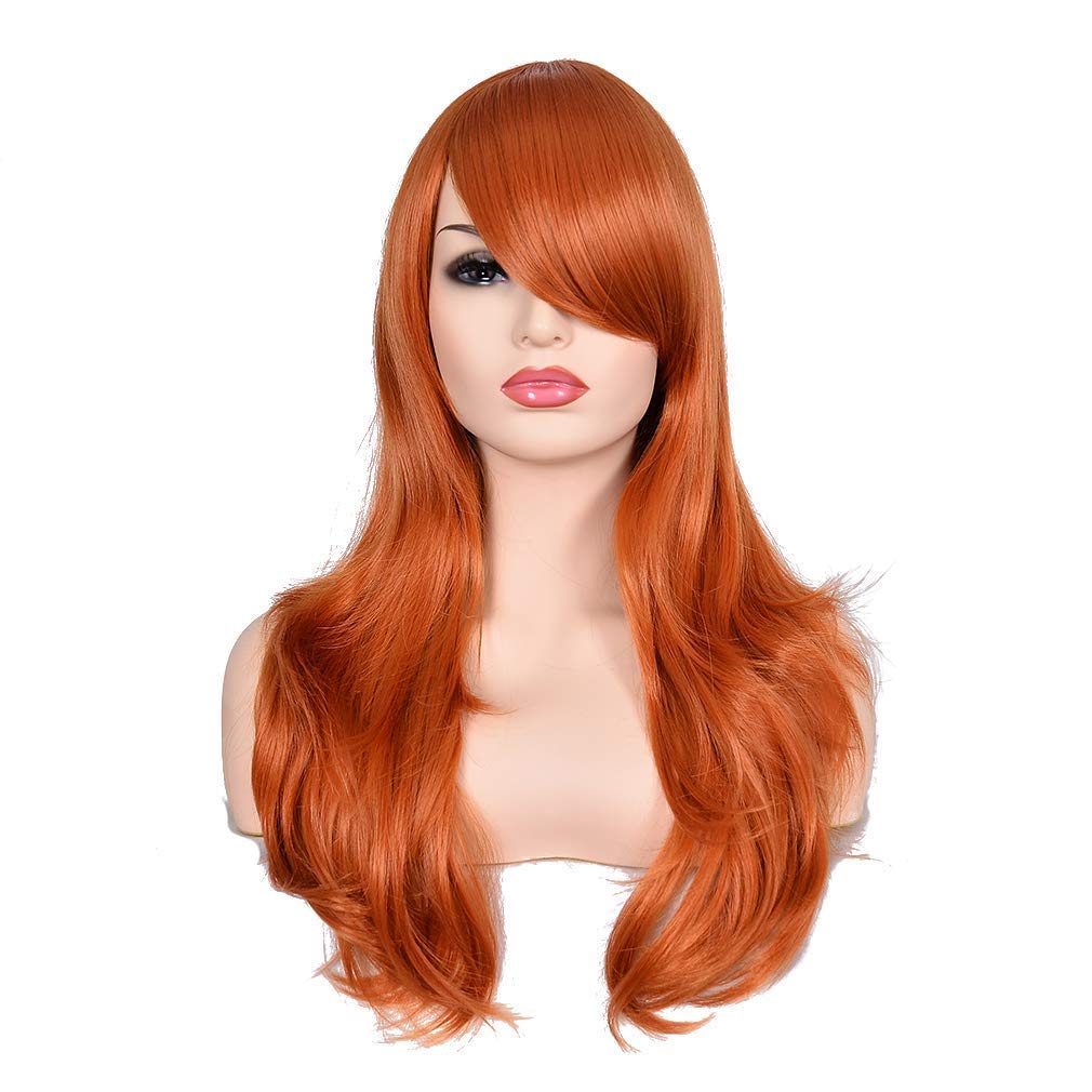 Photo 1 of morvally 23" Long Wig Big Wavy Heat Resistant Synthetic Straight Hair with Bangs for Cosplay Costume Halloween Party (2735# Ginger Orange)