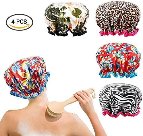 Sexybeauty Shower Cap Elastic Waterproof Beauty Cap Home-Use Salon Hair Cap 4 Pcs/4 Patten Women Bath Cap