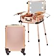 Jula Vance Medium Makeup Train Case with Code Lock, Lighted Mirror, Speaker Travel Cosmetic Organizer Box, Professional Artist Trolley Studio Free Standing Case