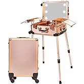 Jula Vance Medium Makeup Train Case with Code Lock, Lighted Mirror, Speaker Travel Cosmetic Organizer Box, Professional Artist Trolley Studio Free Standing Case