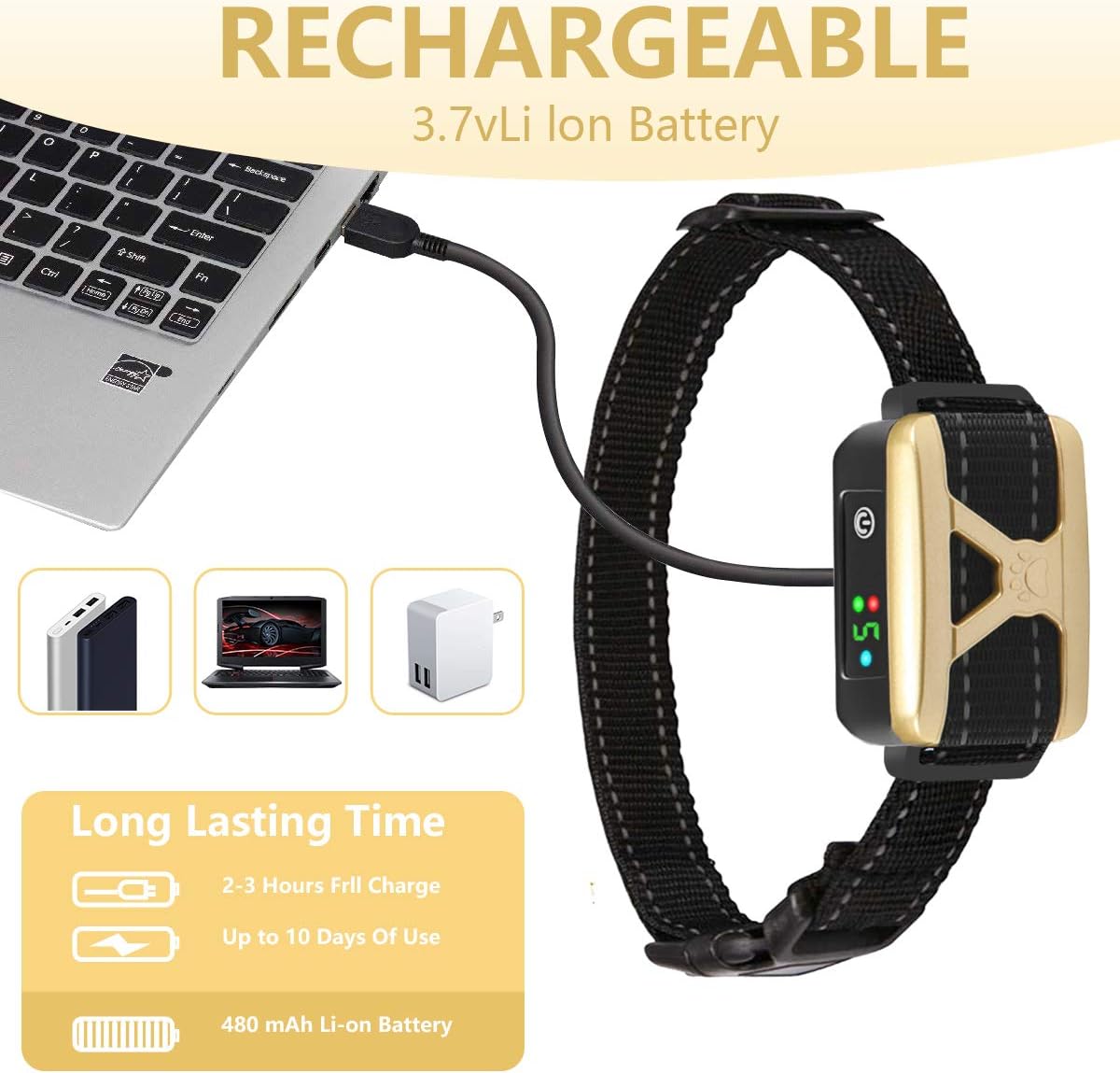 Dog Bark Collar -5 Adjustable Sensitivity and Intensity Levels-Dual Anti-Barking Modes Rechargeable/Rainproof/Reflective -No Shock Barking Control Dog Collar for Small Medium Large Dogs : Kitchen & Dining