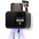 Wall Mounted Toothbrush Cleaning Holder, 2 Slots Toothbrush Cleaner with LED Screen, Timer and Cup, Smart UV Toothbrush Storage with Heating and Fan Drying for Bathroom Organizer & Decor - Black