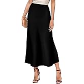 GOLDSTITCH Women's Satin High Waist Skirts Elegant Flared Casual A Line Maxi Skirt