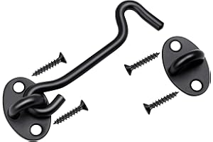 Gaurqiah 4 Inch Hook and Eye Latch, Black Heavy Duty Privacy Barn Door Lock, Door Hook Latch Lock for Gate, Window, Fence, Cabinet
