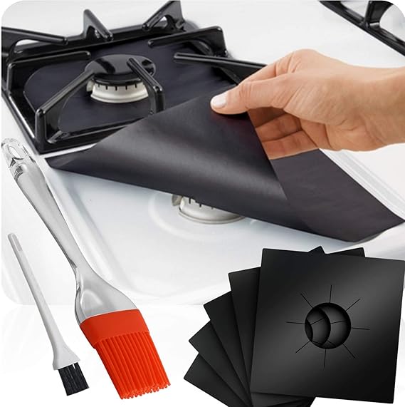 FabQuality 10 PACK PREMIUM Black Gas Stove Burner Covers + BONUS