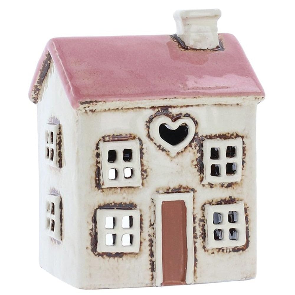 Shudehill Giftware Village Pottery Mini Cream/Pink House With Heart Tealight Holder 331032