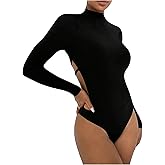 SweatyRocks Women's Backless Mock Neck Bodysuit Long Sleeve Cut Out Fitted Jumpsuits Leotard Top