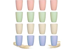 Nicunom 16 Pack Wheat Straw Reusable Cup Unbreakable Drinking Cup Set, 13oz Wheat Straw Tumbler Bathroom Stackable Toothbrush