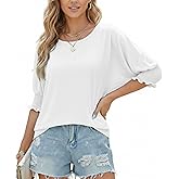 Elesomo Women's Tops 3/4 Sleeve Dressy Casual Crewneck Batwing Loose Fitting T Shirts
