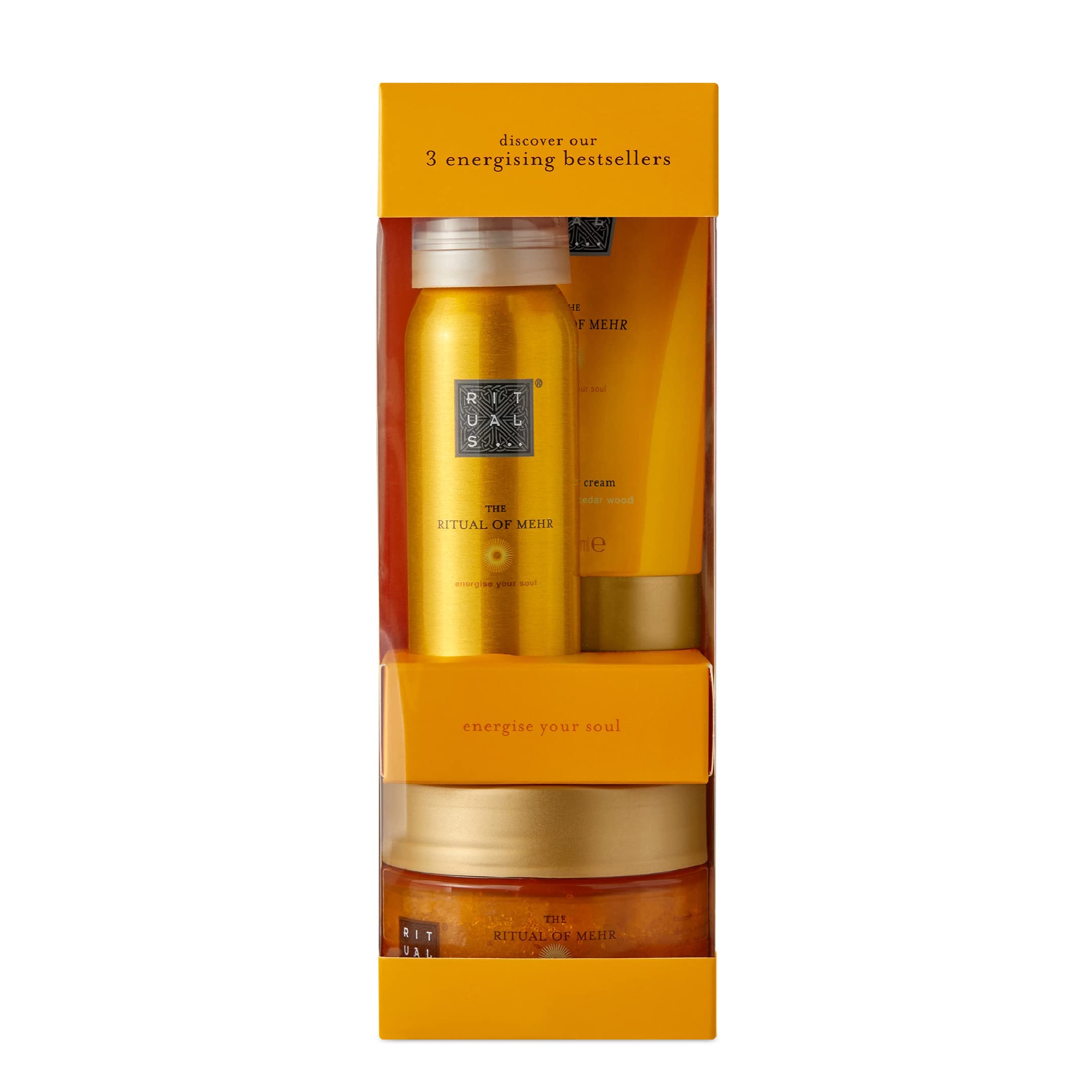RITUALS Gift Set from The Ritual of Mehr - Foaming Shower Gel, Body Scrub & Body Cream - With Sweet Orange & Cedar Wood - Trial Set