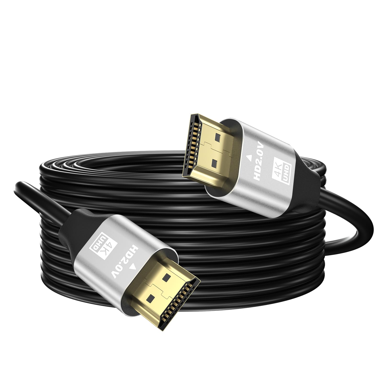 grofyllaa 4K Hdmi Cable 15M, High Speed Hdmi 2.0 Cable 4K@60Hz 2K@120Hz, Gold-Plated Connector 3D ARC HDCP 2.2 &2.3 for HDTV/Blu Ray Playback/Projectors/Laptops/PS4/PS5(Silver)