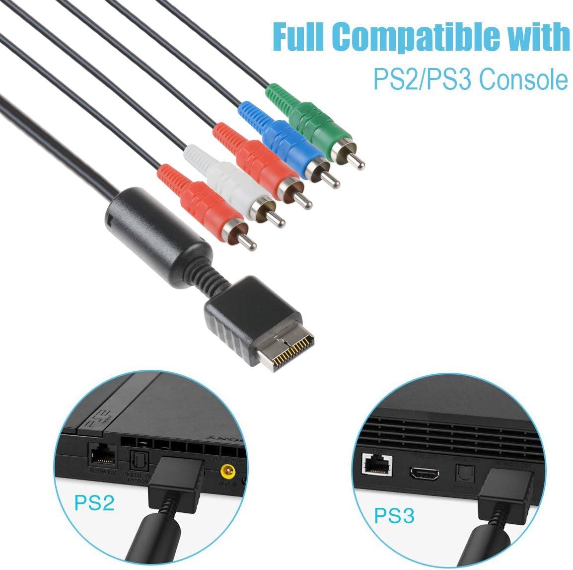 TENINYU PS3 câble de composant Compatible avec PS2/PS3/PS3 Slim HDTV