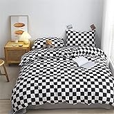 Wellboo Black White Plaid Comforter Sets Queen Women Men Black and White Checkerboard Grid Bedding Comforters Cotton Boys Girls Modern Checkered Geometric Quilts Luxury Abstract White Bedding