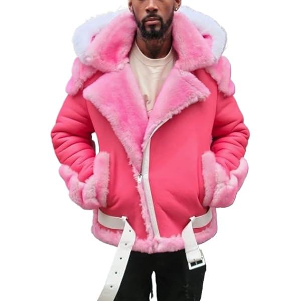 JEsilunmaMY Men's Fur Hoodie Sherpa Leather Jacket Fleece Lined