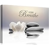 YTAPIFS Zen Stone Wall Art White Lotus Flower Prints Artwork Modern Zen Spa Poster Just Breathe Yoga Quotes Pictures Wall Decor for Yoga Room office Bathroom Meditation room 12 x 16 in