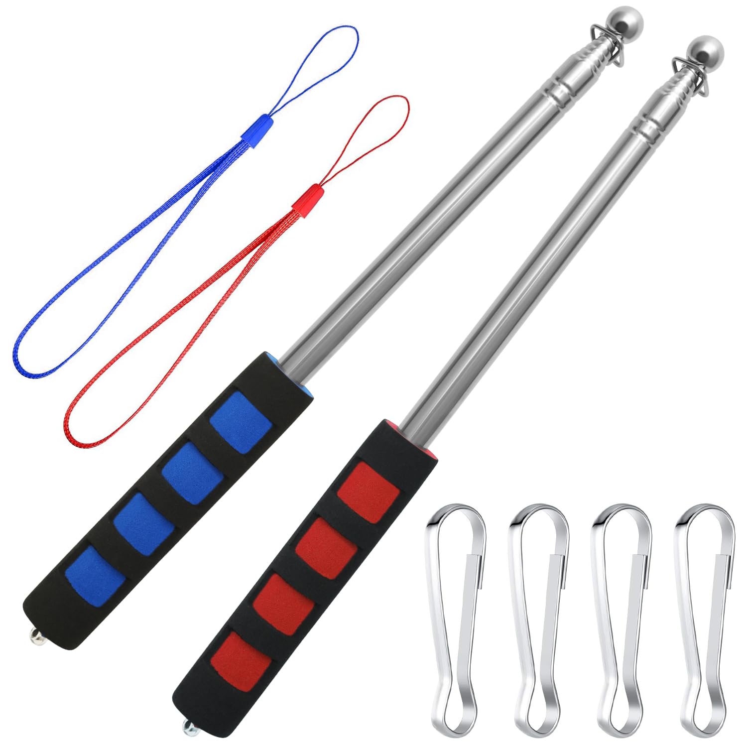 FL HUA 2 Pcs Telescopic Flag Pole Kit, 1.6m Portable Telescopic Stick, Stainless Steel Camping Festival Flag Pole, Telescopic Pole for Teacher Tour Guide